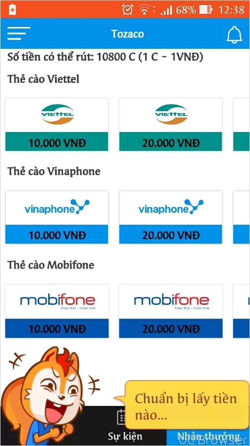 Tazaco đổi thẻ viettel, vina phone, mobi fone